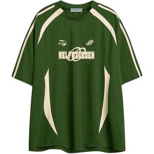 imageAelfric Eden Oversized T Shirt Men 90s Shirt Unisex Streetwear Contrast Color Graphic Tees Casual Vintage Summer TopsMedium Green