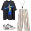 imageAelfric Eden Mens Oversized Graphic Tees Y2k Washed Cotton T Shirt Distorted Portrait Print Crewneck Tee01black