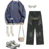 imageAelfric Eden Mens Oversized Sweater Fake Two Basic Classic Sweaters Casual Soft Pullover Streetwear TopsBlue