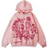 imageAelfric Eden Mens Graphic Oversized Hoodie Cartoon Character Print Streetwear Casual hoodies y2k Hooded SweatshirtPink