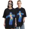 imageAelfric Eden Mens Oversized Graphic Tees Y2k Washed Cotton T Shirt Distorted Portrait Print Crewneck Tee01black