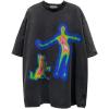 imageAelfric Eden Mens Oversized Graphic Tees Y2k Washed Cotton T Shirt Distorted Portrait Print Crewneck Tee03black