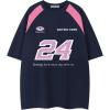 imageAelfric Eden Oversized TShirt Color Blocking Number 24 Print Tee Shirts Cotton Soft Casual Summer Jersey StreetwearNavy Blue