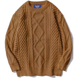 imageAelfric Eden Cable Knit Sweater Men Oversized Rory Gilmore Crewneck Knitted Sweater Pullover 2024 Vintage Fall Sweaters TopsBrown