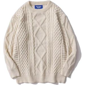 imageAelfric Eden Cable Knit Sweater Men Oversized Rory Gilmore Crewneck Knitted Sweater Pullover 2024 Vintage Fall Sweaters TopsCream