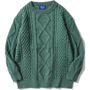 imageAelfric Eden Cable Knit Sweater Men Oversized Rory Gilmore Crewneck Knitted Sweater Pullover 2024 Vintage Fall Sweaters TopsGreen