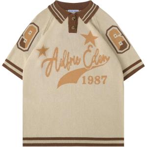 imageAelfric Eden Knitted Polos Shirts Vintage Open Knit Polo Tee Casual Graphic TShirt 2025 Trendy Pullover OutfitsBrown