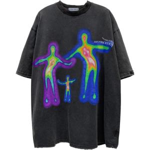 imageAelfric Eden Mens Oversized Graphic Tees Y2k Washed Cotton T Shirt Distorted Portrait Print Crewneck Tee02black