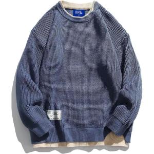imageAelfric Eden Mens Oversized Sweater Fake Two Basic Classic Sweaters Casual Soft Pullover Streetwear TopsBlue
