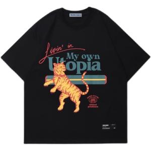 imageAelfric Eden Mens Oversized T Shirts Tees Tiger Graphic Tee Print Cotton Tops Streetwear Casual ShirtBlack