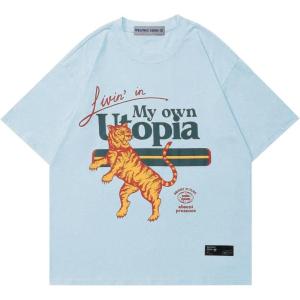 imageAelfric Eden Mens Oversized T Shirts Tees Tiger Graphic Tee Print Cotton Tops Streetwear Casual ShirtBlue