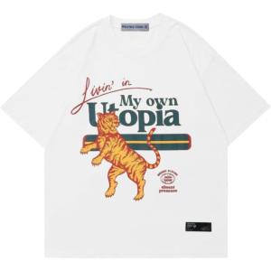 imageAelfric Eden Mens Oversized T Shirts Tees Tiger Graphic Tee Print Cotton Tops Streetwear Casual ShirtWhite