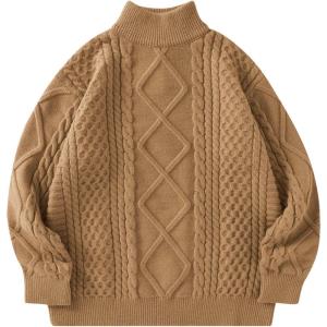 imageAelfric Eden Oversized Sweater for Women Turtleneck Long Sleeve Sweater Arctic Velvet Knit PulloverCoffee Grey