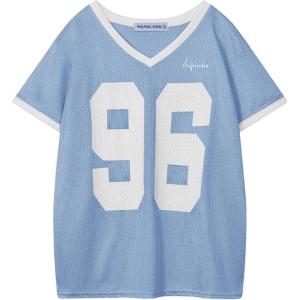 imageAelfric Eden Womens Jersey Tshirts Letter Printed Tees V Neck Mesh Short Sleeve 2025 Y2k Summer Casual Tops ClothesBlue