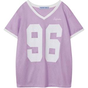 imageAelfric Eden Womens Jersey Tshirts Letter Printed Tees V Neck Mesh Short Sleeve 2025 Y2k Summer Casual Tops ClothesPurple
