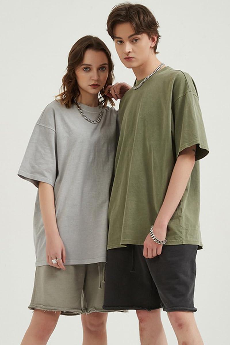 imageAelfric Eden Mens Oversized T Shirt Vintage Acid Wash Short Sleeve Crewneck Shirts Cotton Solid Summer Basic Tee StreetwearGray Green