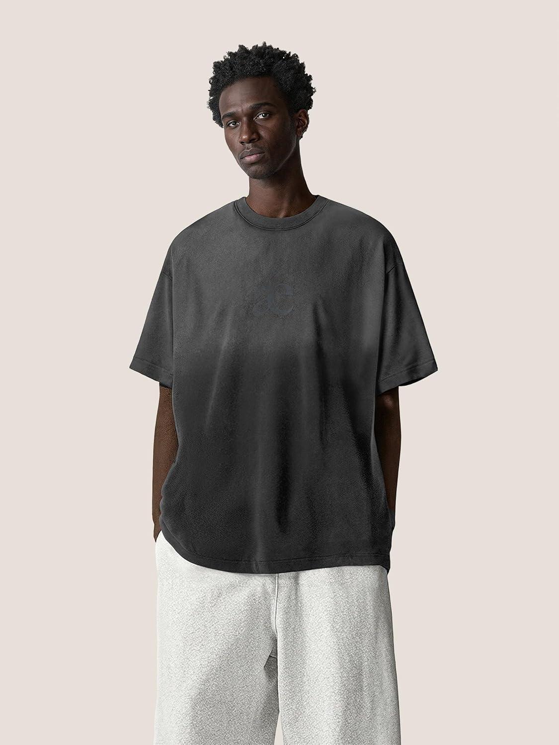 imageAelfric Eden Mens Oversized TShirts Heavyweight Cotton Gradient Wash Tshirt Loose Fit Short Sleeve Vintage TeesBlack