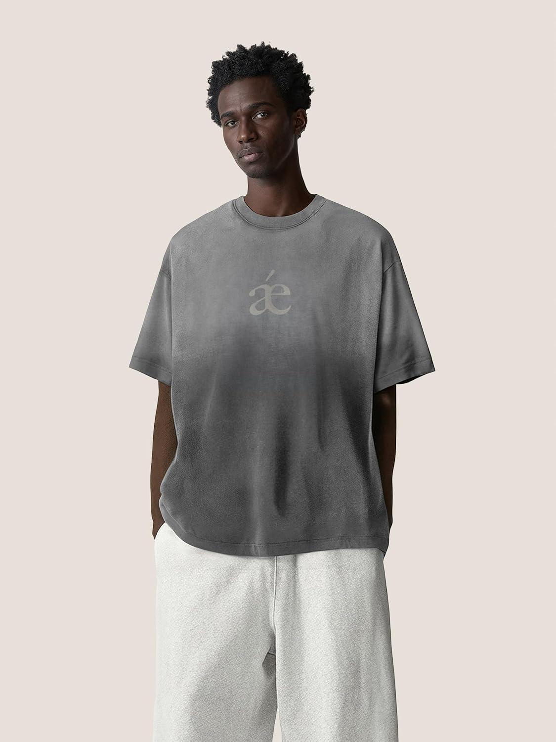 imageAelfric Eden Mens Oversized TShirts Heavyweight Cotton Gradient Wash Tshirt Loose Fit Short Sleeve Vintage TeesDark Grey