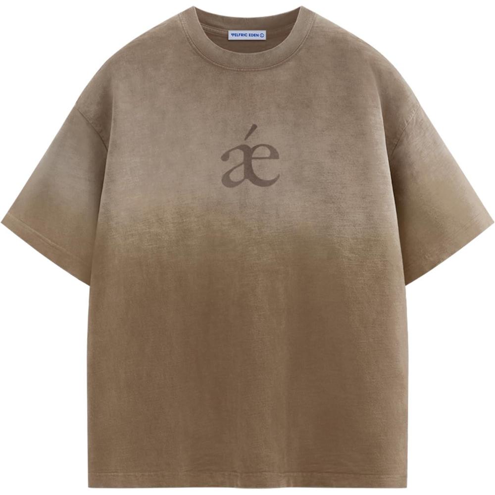imageAelfric Eden Mens Oversized TShirts Heavyweight Cotton Gradient Wash Tshirt Loose Fit Short Sleeve Vintage TeesBrown