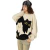 imageAelfric Eden Sweaters Color Blocking Cat Sweater Casual Soft Warm Knitted Cat Pullover Tops 2025 Trendy OutfitsApricot