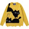 imageAelfric Eden Sweaters Color Blocking Cat Sweater Casual Soft Warm Knitted Cat Pullover Tops 2025 Trendy OutfitsYellow