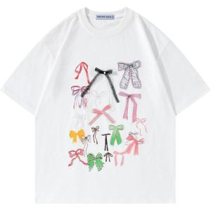 imageAelfric Eden Bow Shirt for Women Oversized Graphic Tees Y2K Cute Print Short Sleeve TShirt Casual Summer Cotton TopWhite