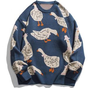imageAelfric Eden Goose Printed Sweater Crewneck Pullover Sweater Long Sleeve Casual Oversized TopsBlue