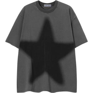imageAelfric Eden Oversized Star Graphic Tees Men Vintage Washed Heavyweight Cotton Trendy Streetwear T Shirts UnisexGrey