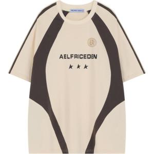 imageAelfric Eden Oversized TShirt Streetwear Contrast Color Tee Unisex Vintage Racing Tshirts Summer Baggy TopsBeige