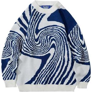 imageAelfric Eden Whirlpool Knit Sweater Oversized Long Sleeve Crewneck Streetwear Pullover Sweaters02a07blue