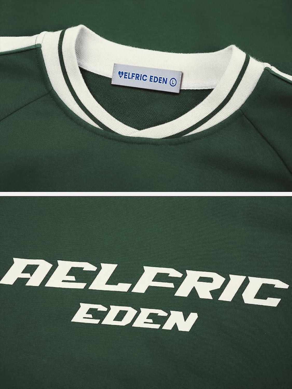 imageAelfric Eden Oversized Crewneck Sweatshirts for Men Red Vintage Graphic Pullover Loose Fit Streetwear Long Sleeve TopApatchwork  Green