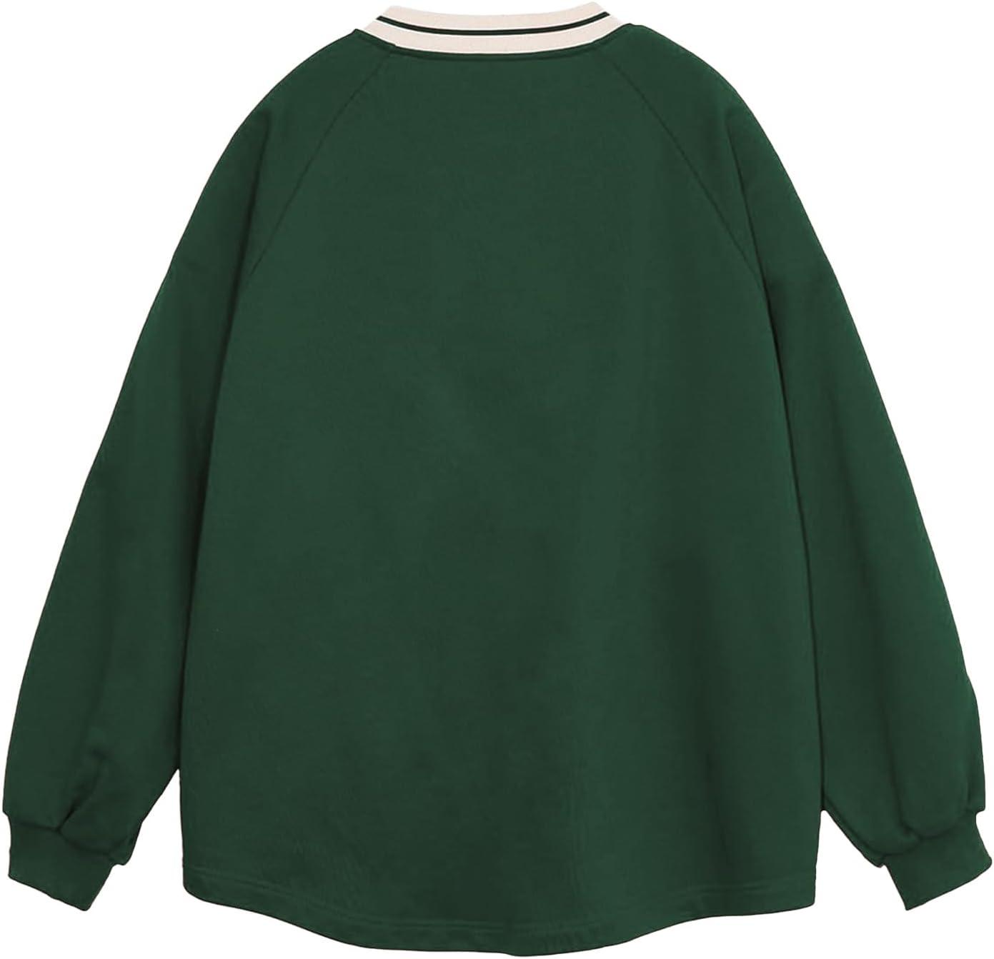 imageAelfric Eden Oversized Crewneck Sweatshirts for Men Red Vintage Graphic Pullover Loose Fit Streetwear Long Sleeve TopApatchwork  Green