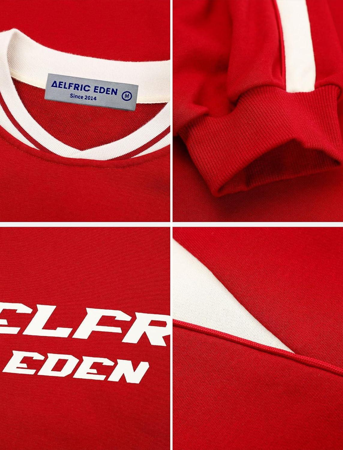 imageAelfric Eden Oversized Crewneck Sweatshirts for Men Red Vintage Graphic Pullover Loose Fit Streetwear Long Sleeve TopAred