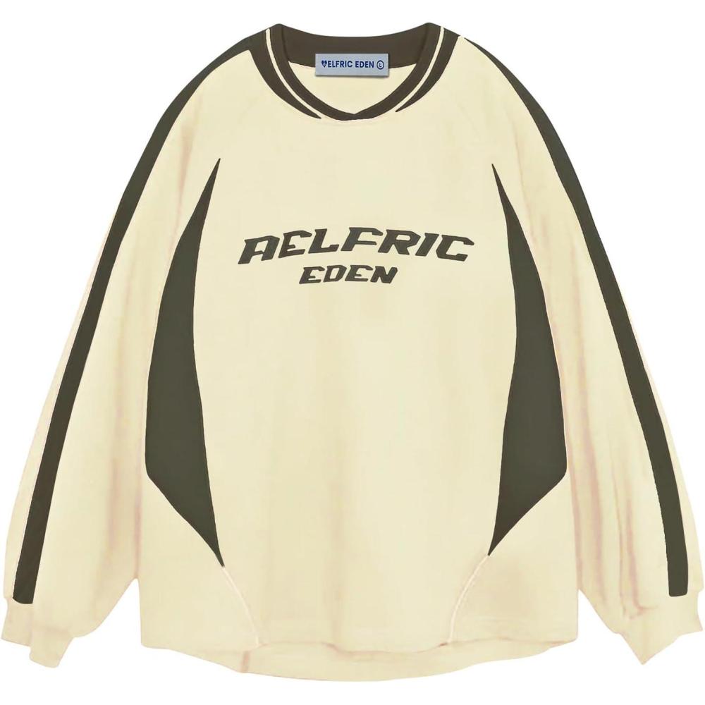 imageAelfric Eden Oversized Crewneck Sweatshirts for Men Red Vintage Graphic Pullover Loose Fit Streetwear Long Sleeve TopBeige