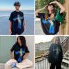 imageAelfric Eden Mens Oversized T Shirts Tees Distorted Portrait Print Crew Neck Cotton Tops Streetwear Casual ShirtBlack