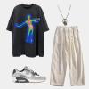 imageAelfric Eden Mens Oversized T Shirts Tees Distorted Portrait Print Crew Neck Cotton Tops Streetwear Casual ShirtBlack