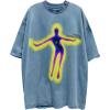 imageAelfric Eden Mens Oversized T Shirts Tees Distorted Portrait Print Crew Neck Cotton Tops Streetwear Casual Shirt01blue