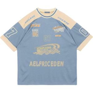 imageAelfric Eden 90s Oversized T Shirts Unisex Grahpic Jersey Printed Casual Tees Streetwear Vintage Summer Top TshirtLight Blue