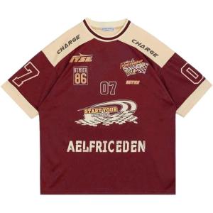 imageAelfric Eden 90s Oversized T Shirts Unisex Grahpic Jersey Printed Casual Tees Streetwear Vintage Summer Top TshirtRed