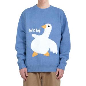 imageAelfric Eden Brown Bear Sweater Mens Oversized Knit Sweater Animal Printed Sweater Long Sleeve Pullover SweaterBlue