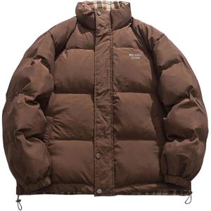 imageAelfric Eden Coats Plaid Reversible Coat Trendy Solid Casual Puffer Down Jacket Quilted Bubble Jackets Y2k OutfitsCoffee