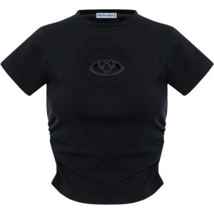 imageAelfric Eden Cropped T Shirts for Women Cut Out Crop Tops Crewneck Short Sleeve Basic TeesBlack