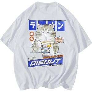 imageAelfric Eden Mens Oversized Ramen Cat Graphic Tees Streetwear Casual Summer Tops TShirt UnisexWhite