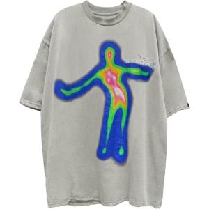 imageAelfric Eden Mens Oversized T Shirts Tees Distorted Portrait Print Crew Neck Cotton Tops Streetwear Casual ShirtLight Gray