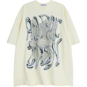 imageAelfric Eden Metalic Graphic Tees Men Y2k Oversized T Shirts Women Vintage Tees Unisex Summer TopsApricot