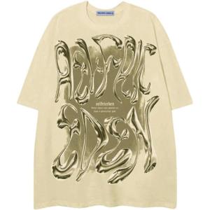 imageAelfric Eden Metalic Graphic Tees Men Y2k Oversized T Shirts Women Vintage Tees Unisex Summer TopsBeige
