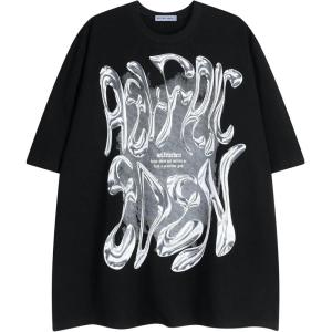 imageAelfric Eden Metalic Graphic Tees Men Y2k Oversized T Shirts Women Vintage Tees Unisex Summer TopsBlack Metallic