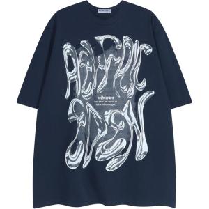 imageAelfric Eden Metalic Graphic Tees Men Y2k Oversized T Shirts Women Vintage Tees Unisex Summer TopsNavy Blue