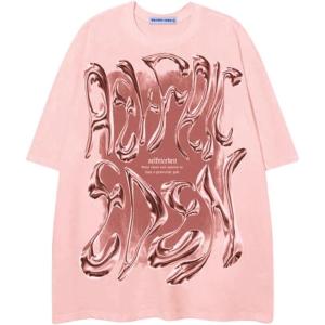 imageAelfric Eden Metalic Graphic Tees Men Y2k Oversized T Shirts Women Vintage Tees Unisex Summer TopsPink