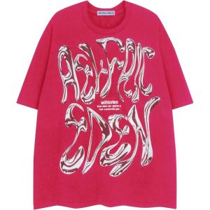 imageAelfric Eden Metalic Graphic Tees Men Y2k Oversized T Shirts Women Vintage Tees Unisex Summer TopsRose Red